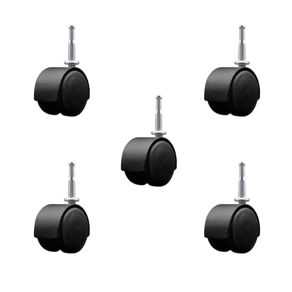 2'' Floor Safe Black Hooded Twin Wheel Caster Grip Neck Stem, 5PK